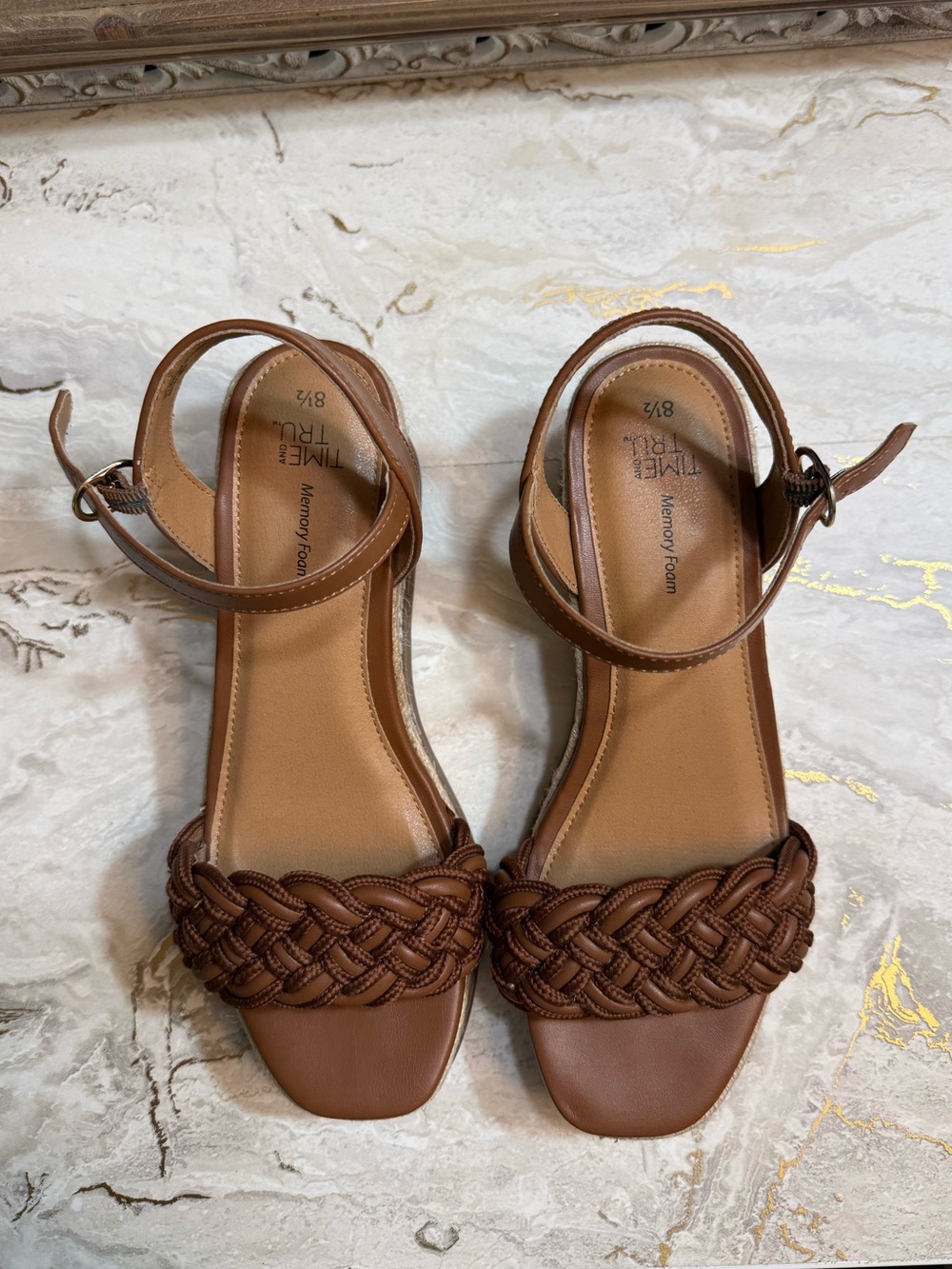 Time and Tru Tan Braided Ankle-Strap Sandals